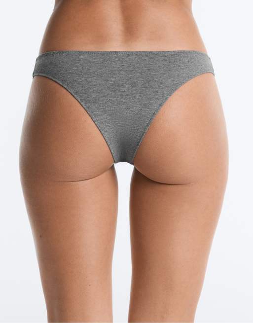 OYSHO 5 rib cotton blend brazilian briefs in grey melange, 4 of 4