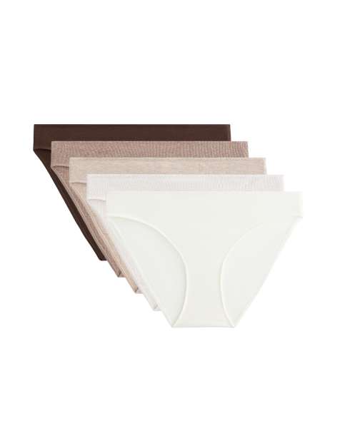 OYSHO 5 rib cotton blend classic briefs in tan melange - view 1