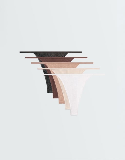 OYSHO 5 rib cotton blend thongs in brown, 2 of 2