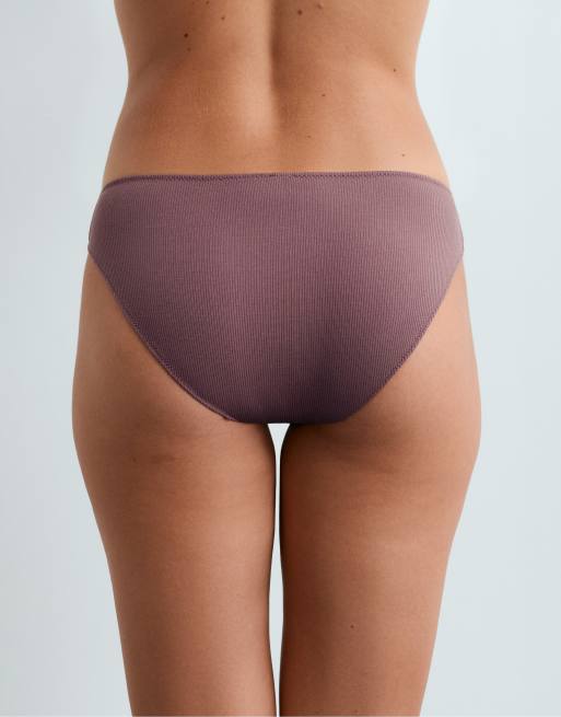 OYSHO 5 rib cotton classic briefs in stone, 3 of 5