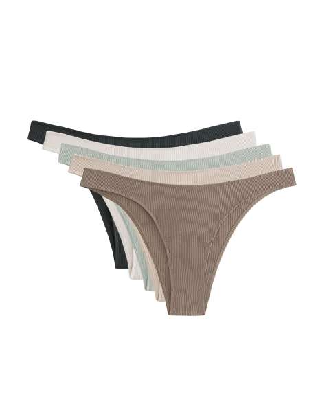 OYSHO 5 rib u-cut brazilian briefs in brown - view 1