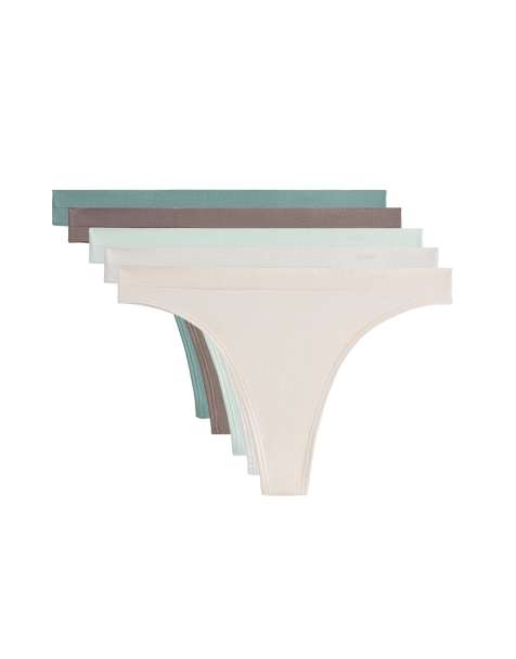 OYSHO 5 seamless soft touch logo thongs in brown - view 1