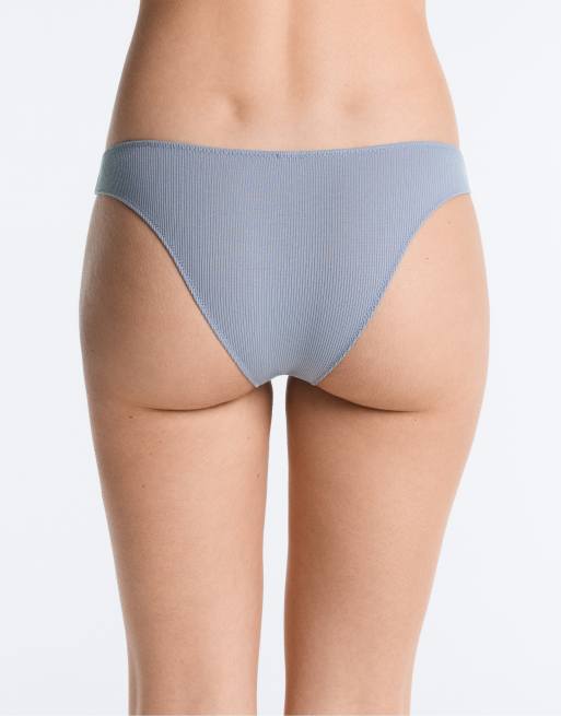 OYSHO – 5er-Pack gerippte Brazilian-Slips aus Baumwolle in Blau mit U-Schnitt, 4 von 4
