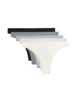 OYSHO - 5er-Pack gerippte Brazilian-Slips in grau meliert aus Baumwollmix
