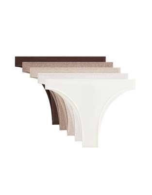 OYSHO - 5er-Pack gerippte Brazilian-Slips in hellbraun meliert aus Baumwollmix-Brown