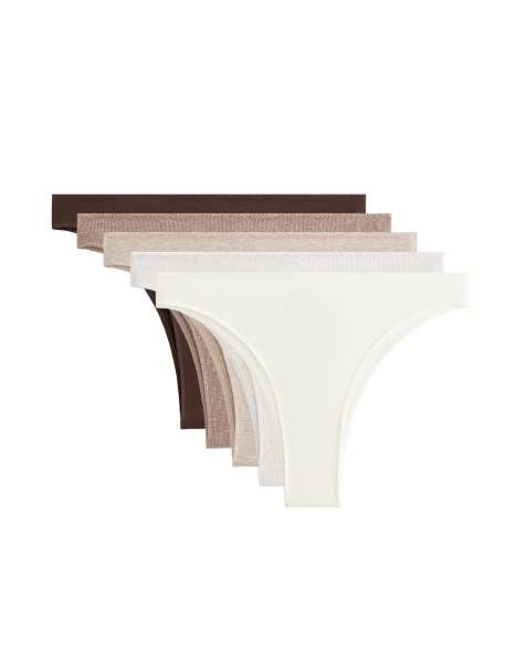 OYSHO – 5er-Pack gerippte Brazilian-Slips in hellbraun meliert aus Baumwollmix - view 1