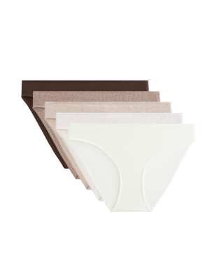 OYSHO - 5er-Pack gerippte klassische Slips in hellbraun meliert aus Baumwollmix-Brown