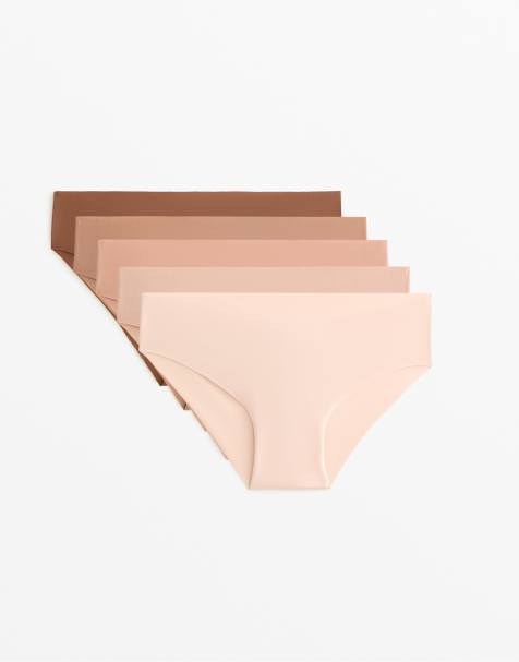 Oysho – 5er-Pack klassische Bikinislips aus Polyamid-Mix in Beige - view 1