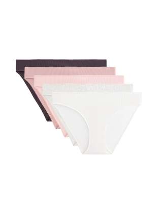 OYSHO - 5er-Pack klassische, gerippte Slips in Hellrosa aus Baumwollmix