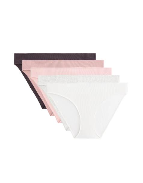 OYSHO – 5er-Pack klassische, gerippte Slips in Hellrosa aus Baumwollmix - view 1