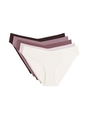 OYSHO - 5er-Pack klassische, unsichtbare Slips aus Polyamidmix in Lila und anderen Farben mit V-Bund