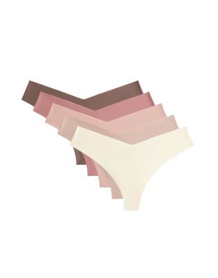 Oysho - 5er-Pack nahtlose Tangas aus elastischem Polyamid-Mix in Staubrosa mit V-Design