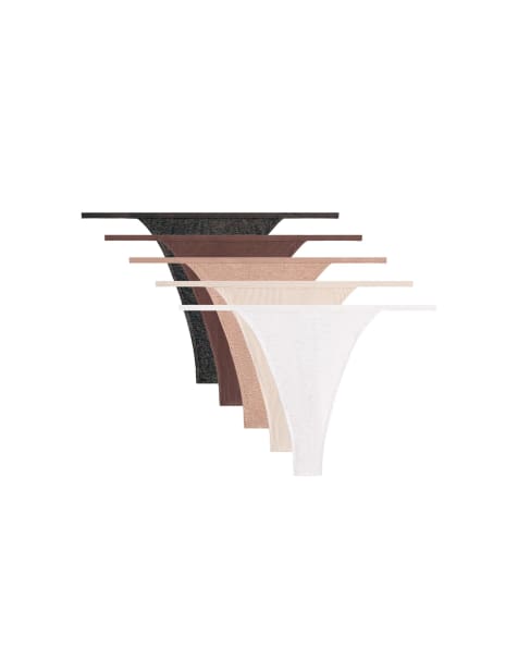 OYSHO 5er-Pack String-Tangas aus Baumwollmix in Braun - view 1