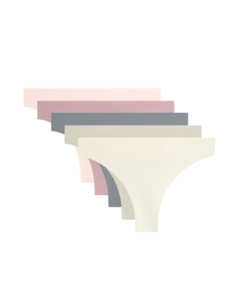 Oysho – 5er-Pack unsichtbare Tangas aus Polyamidmix in Rosa und Grau mit lasergeschnittenem Design - view 1