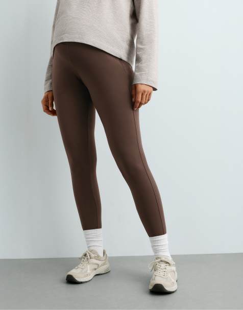 OYSHO 65cm warm maternity leggings with zips in brown - view 1