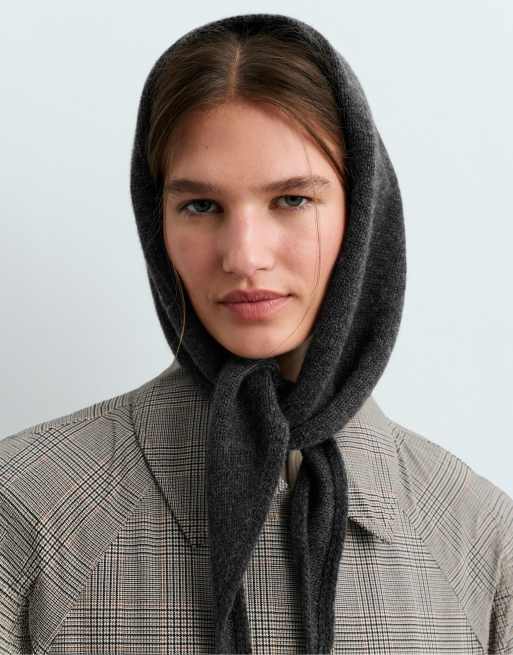 OYSHO 90% wool 10%  knit bandana in anthracite grey, 3 of 4