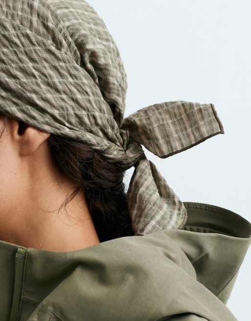 OYSHO 96% cotton check scarf in green, 3 of 4