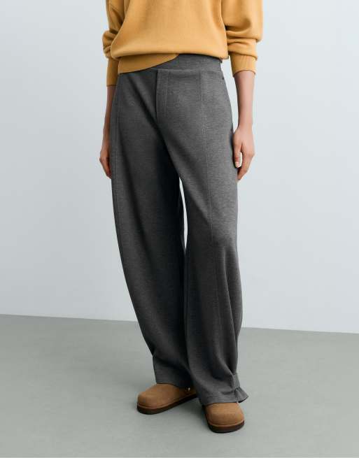 OYSHO Adjustable barrel trousers in piqué cotton in grey, 2 of 5