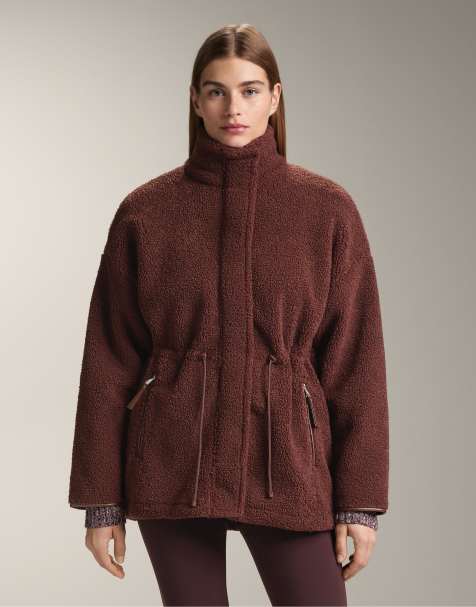 OYSHO Adjustable waist faux-shearling jacket in burgundy - view 1