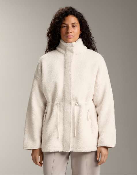 OYSHO Adjustable waist faux-shearling jacket in ecru - view 1