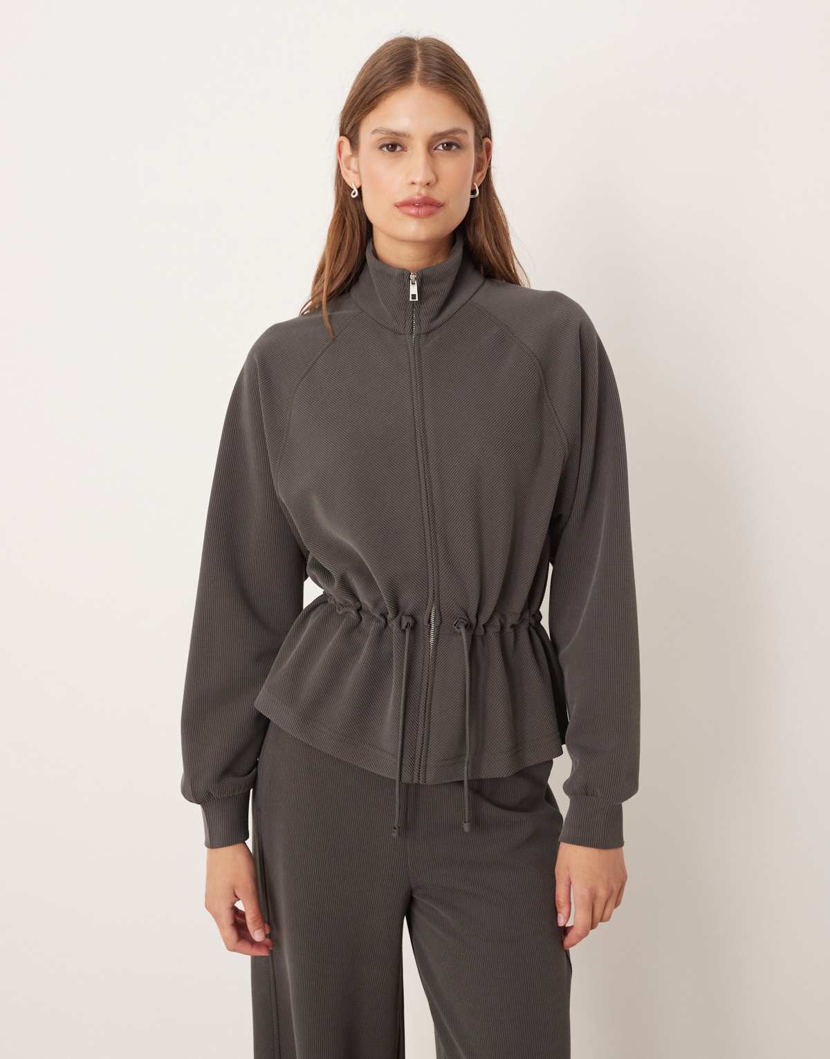 OYSHO Adjustable waist jacket with 29% modal in dark anthracite