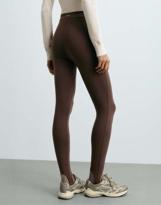 OYSHO ankellånga leggings med hög midja och hälrem, bruna, 4 av 6