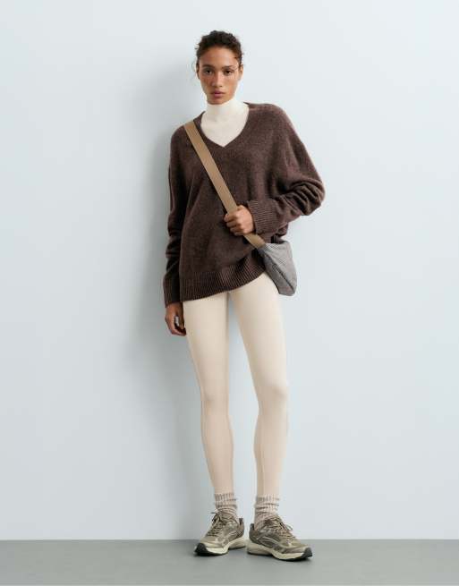 OYSHO Ankellange højtaljede leggings med lynlåse 70 cm i ecru, 2 af 6
