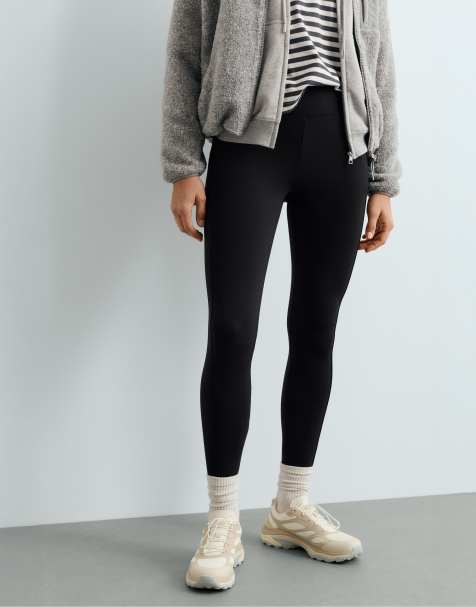 OYSHO ankellange højtaljede varme leggings med lynlåse 70 cm i sort - view 1