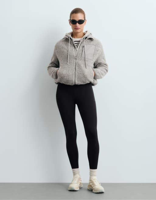 OYSHO Ankle-length high rise warm leggings with zips 70cm in black, 2 of 6