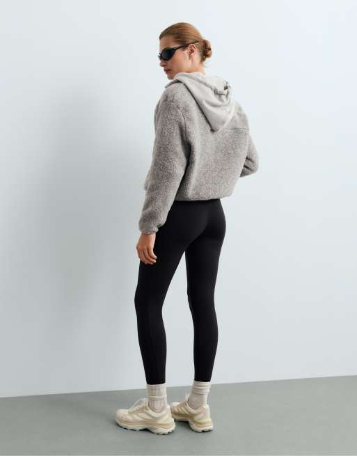 OYSHO Ankle-length high rise warm leggings with zips 70cm in black, 4 of 6