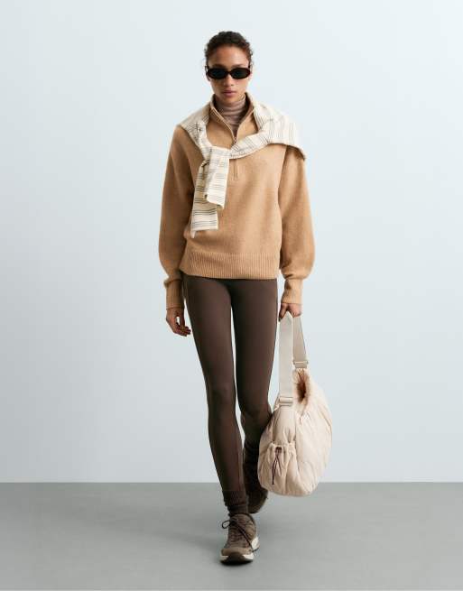 OYSHO Ankle-length high rise warm leggings with zips 70cm in brown, 2 of 6