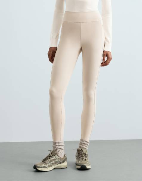 OYSHO Ankle-length high rise warm leggings with zips 70cm in ecru - view 1