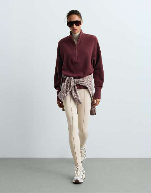 OYSHO Ankle-length high rise warm stirrup leggings in ecru, 2 of 6