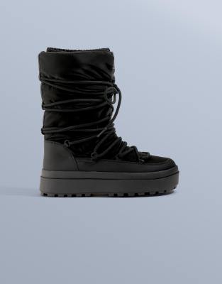 Après-Ski-Stiefel zum Schnüren aus Nylon in Schwarz Schwarz 41