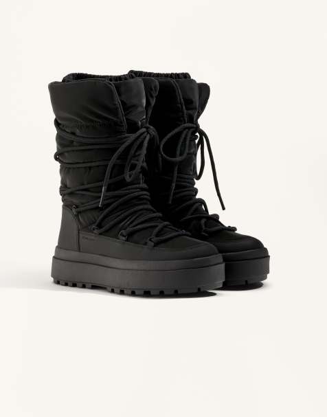 OYSHO – Après-Ski-Stiefel zum Schnüren aus Nylon in Schwarz - view 1