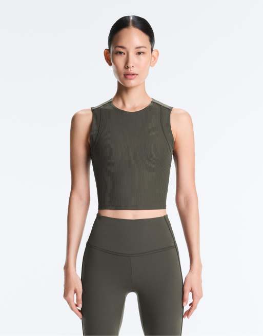 OYSHO – Ärmelloses, geripptes Tanktop aus Comfortlux in Military-Grün, 2 von 4