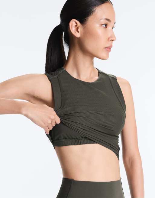 OYSHO – Ärmelloses, geripptes Tanktop aus Comfortlux in Military-Grün, 3 von 4