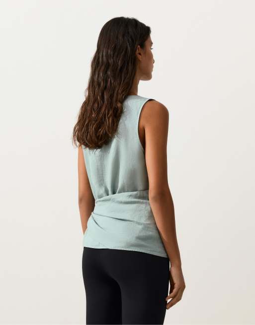 OYSHO – Ärmelloses Oberteil in Aquamarin aus 100% Leinen mit Schal, 4 von 4
