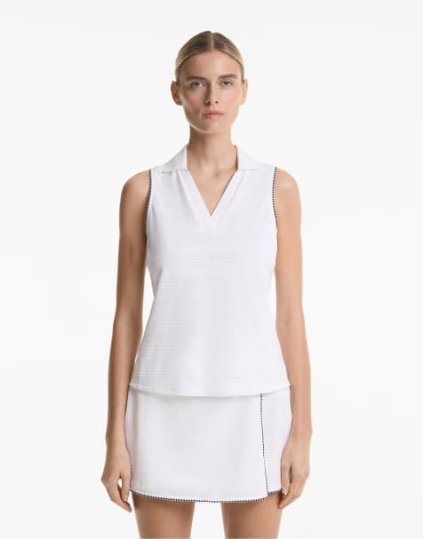 Oysho – Ärmelloses Polohemd aus Jacquard in gebrochenem Weiß - view 1