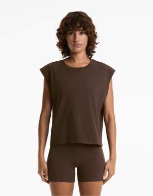 Oysho - Ärmelloses T-Shirt aus Baumwollmix in Dunkelbraun
