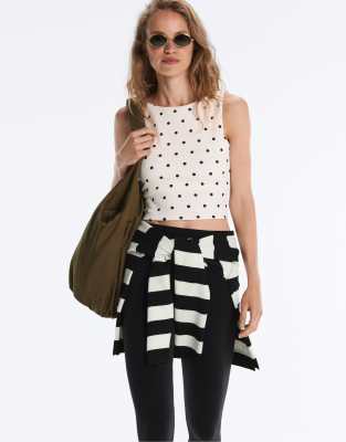 OYSHO - Ärmelloses T-Shirt in blassem Ecru mit Polka Dots-Neutral