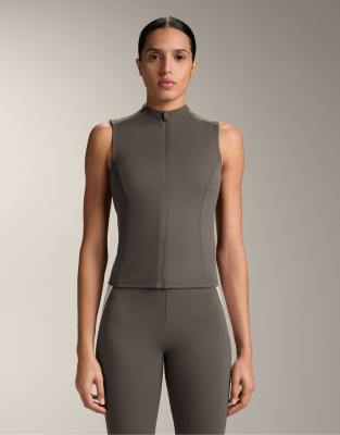 OYSHO - Ärmelloses T-Shirt in Kohlebraun mit Reißverschluss-Grau