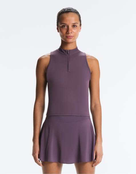 OYSHO – Ärmelloses T-Shirt in Lila mit kurzem Reißverschluss - view 1