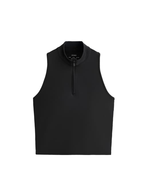OYSHO – Ärmelloses T-Shirt in Schwarz mit kurzem Reißverschluss, 6 von 6