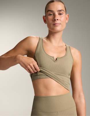 OYSHO - Ärmelloses Waffelstrick-Tanktop in verwaschenem Khaki-Grün