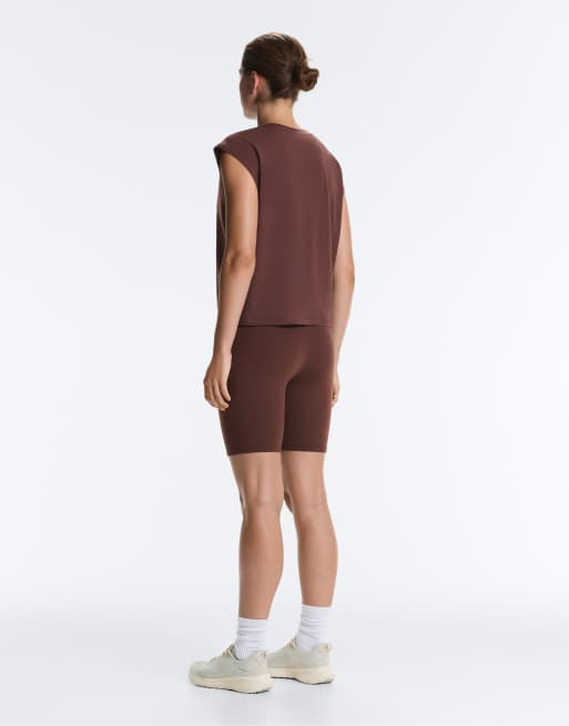 OYSHO ärmlös seamless t-shirt i brun bomullsmix, 4 av 4