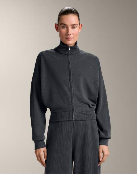 OYSHO Asymmetric stripe jacket with modal in grey - view 1