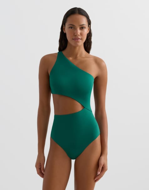 OYSHO Asymmetric tie-detail trikini in green - view 1