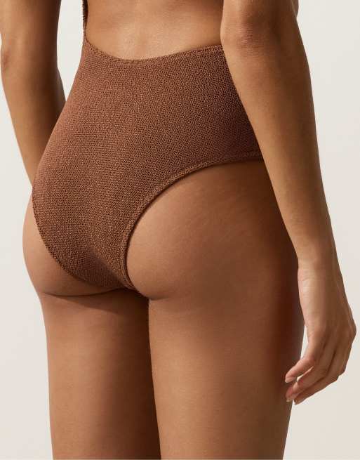 OYSHO – Asymmetrischer Trikini in Braun mit Knitterstruktur, 3 von 4