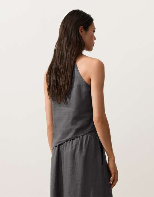 OYSHO – Asymmetrisches, ärmelloses Oberteil in Grau aus 100% Leinen, 4 von 4